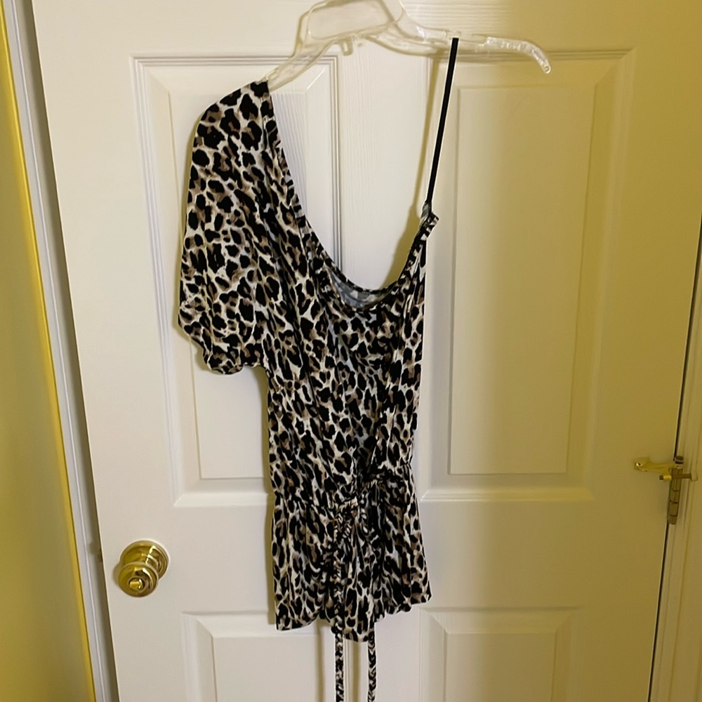 Leopard One Sleeve Blouse with braided belt tie